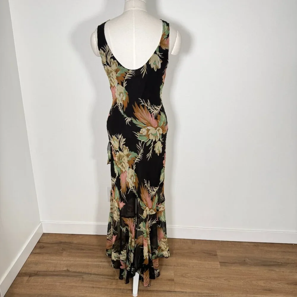 Vintage 90s Maxi Dress Floral Black Beaded Matching Scarf Fairy Feminine M - Picture 5 of 16